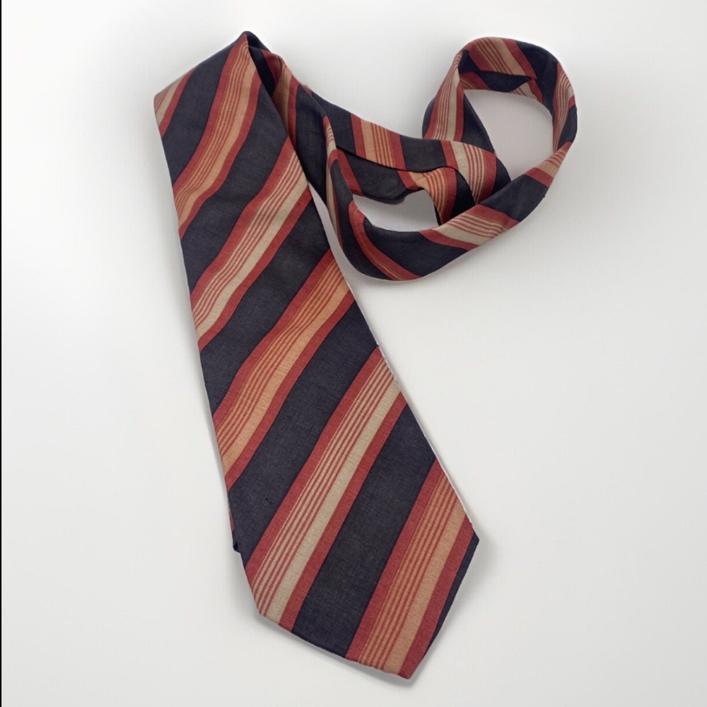 Vintage YSL Yves Saint Laurent Red Black Striped Silk Tie Necktie Paris Men